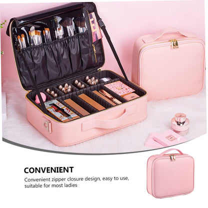 Hemoton Partition Cosmetic Bag Cosmetics Toiletry Bag Cosmetics Case Makeup Organizer Korean Cosmetics Makeup, Pink, 41x31cm