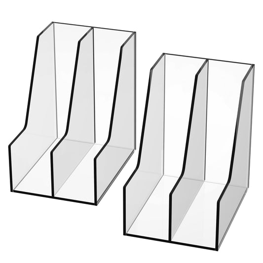 4-Slot Clear Acrylic Desk Organizer, Vertical Magazine and File Holder for Office, Modern Bookshelf for Kids, Sturdy and Transparent Document and Book Sorter for Efficient Storage