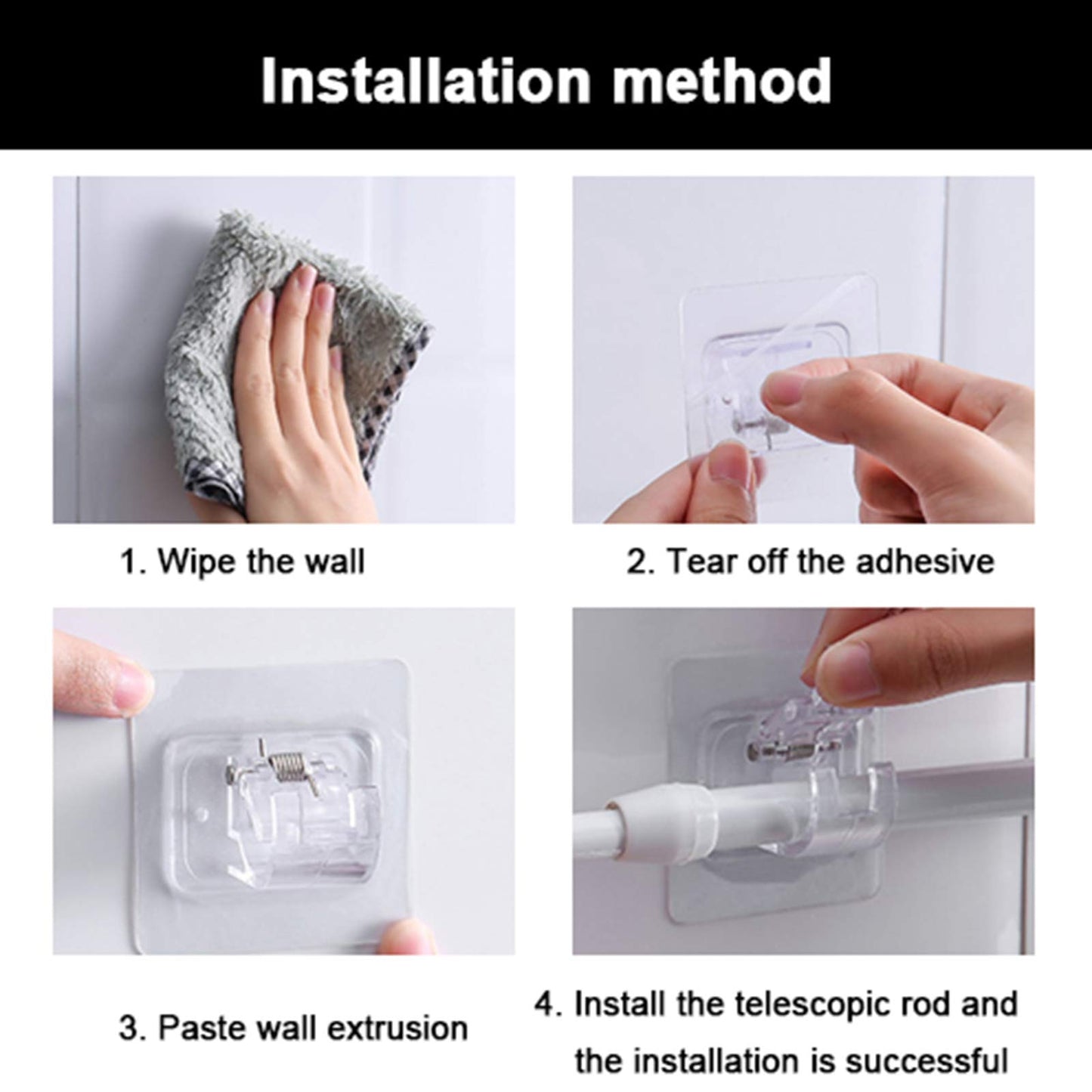 8 Pcs Curtain Rod Brackets No Drilling, No Drilling Curtain Rod Brackets, Self Adhesive Nail Free Adjustable Rod Bracket Holder, Drapery Hook Fixings Rod Holder Towel Rod Curtain Pole Wall Brackets