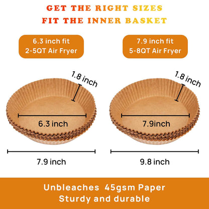 100 PCS Disposable Paper Liner for Air Fryer, Disposable Parchment Liners, Round Baking Paper-Liners for Baking Roasting Microwave (Nature)