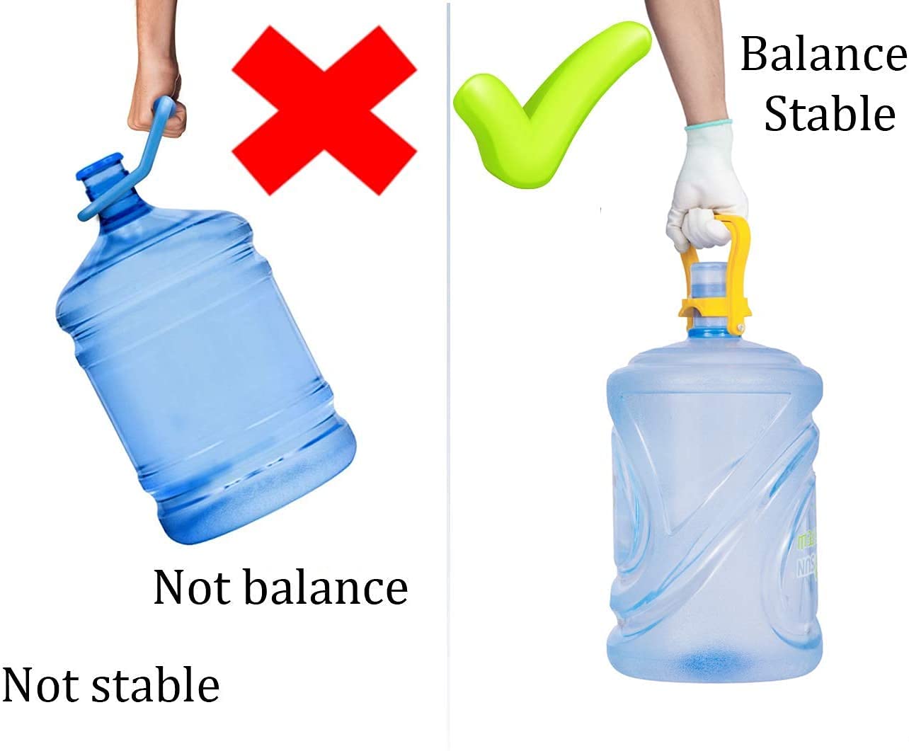 2PCS Drinking Water Bottle Handle, 5 Gallon Water Bottle Handle with Anti-Slip Holder Easy to Lift, for 2-5 Gallon Water Bottle Caps, 5 Gal Bottle Carrier,Drinking Water bottle lifter (Yellow & Blue)
