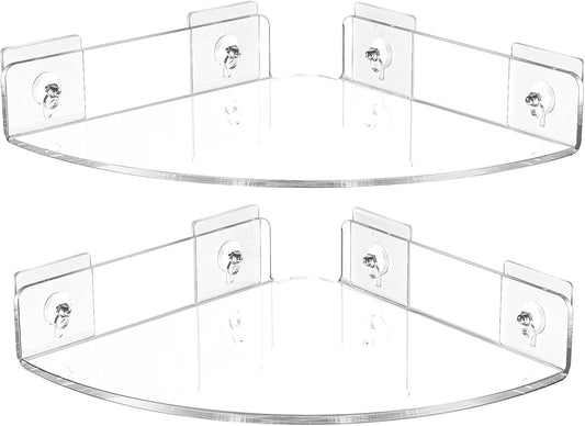 Corner Acrylic Shower Caddy Shelf 2 Pack, Wall Mounted Bathroom Organizer with Adhesive or Drill Installation, Rustproof Shampoo Holder for Tile Walls, 23 x 23 x 4.5 cm