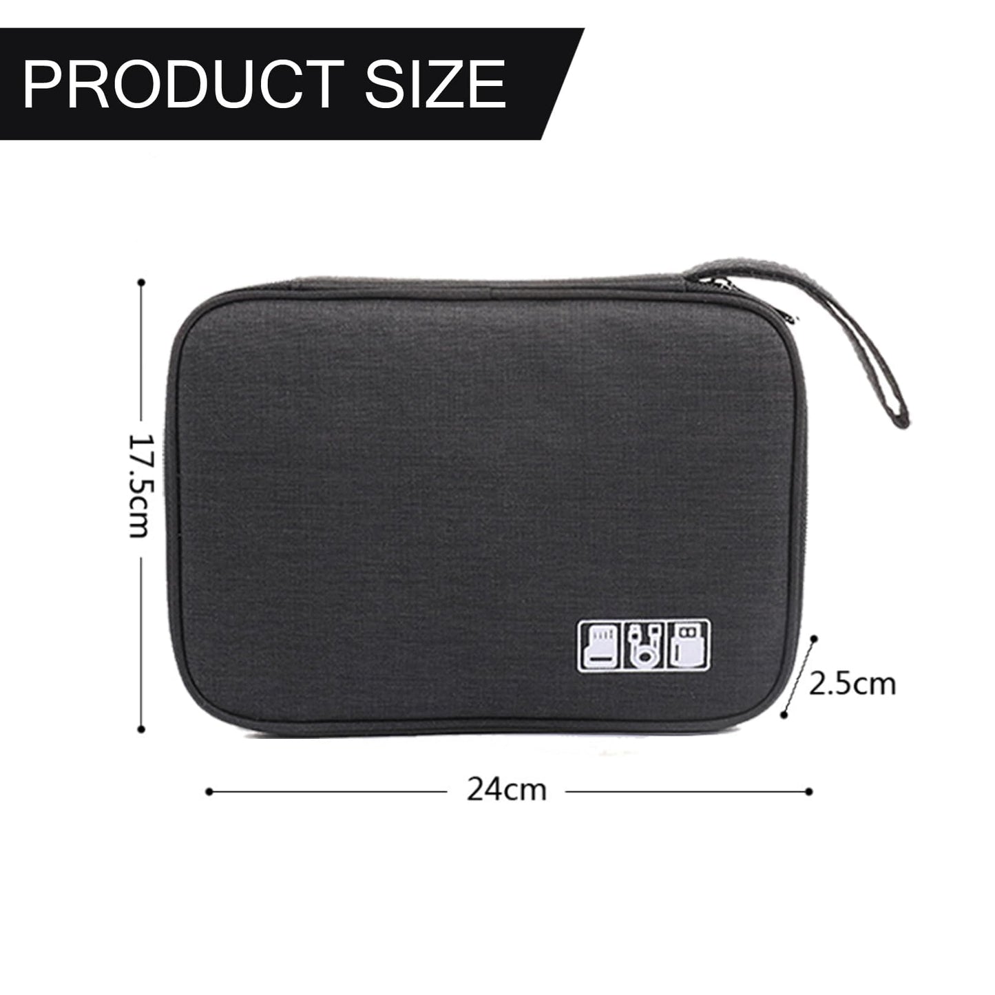 Cable Organiser - Black Electronics Accessories Organizer, Universal Carry Travel Gadget Bag, Waterproof Travel Cable Bag for Chargers, USB Drive, SD Card, Power Bank and Hard Disk, No, no