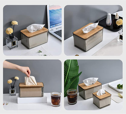 ECVV Acrylic Clear Rectangle Nordic Creative Facial Tissue Wipes Holder Dispenser Box Dryer Sheet Wet Toilet Paper Tray Container Restaurant Napkin Storage Case Transparent With Bamboo Cover