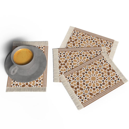 Rug Coaster Set – Set of 4 Mini Carpet Coasters with Velvet Surface & Leather Backing, Non-Slip, 14x9 cm, Elegant Table Protection & Gift Idea