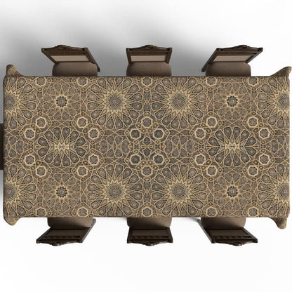Islamic Diwan Waterproof Tablecloth, a Multicolor 140x300 cm Rectangular Table Cover of Spillproof Polyester with a Traditional Pattern, a Durable Protector for Elegant Dining Occasions
