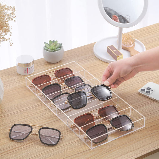 Acrylic Sunglasses Display Organizer, 6-Slot Clear Eyeglasses Storage Tray for Desktop or Drawer Use, Sunglasses, Reading Glasses, and Accessories, Suitable for Home or Retail, Clear