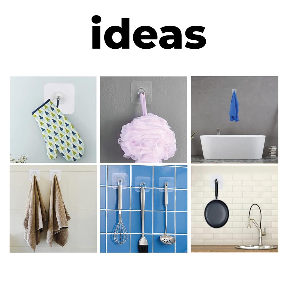 Screw Alternative Wall Hook – Self Adhesive Reusable Heavy Duty Wall Hanger for Bathroom, Kitchen, Tiled Walls – No Drilling Required – Transparent Design