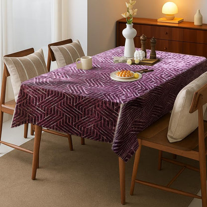 INtex Home Rectangular Tablecloth, Nadia’s Geometrical Design in Heavy Duty Linen Velvet Fabric, Soft Touch for Reception Living Room and Special Occasions - 1 Pc - 130 x 130 cm - Light Biege
