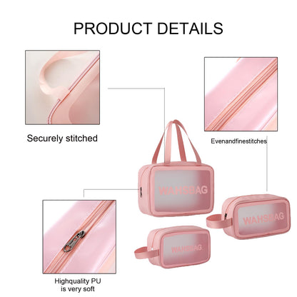 Qupzsen Travel Toiletry Bag for Women and Men - Matte Translucent Bag with Handy Handle - Makeup Cosmetic Organizer for Travel Toiletries Accessories, Pink, 3