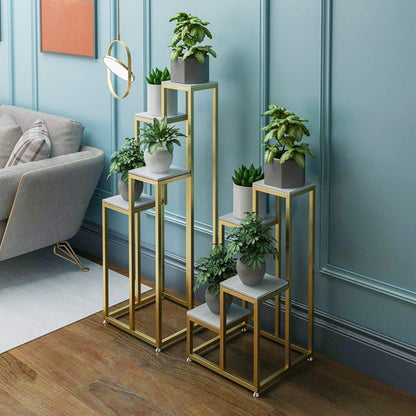 Shelves A 4 Tiers Metal Plant Stand Flower Pot Holder with Marble Desktop, Heavy Duty & Rust-Resistant, Ideal for Indoor Outdoor Home Decor,White