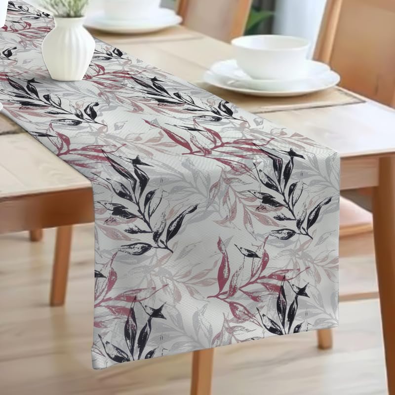 INtex HOME Linen Velvet Table Runner, 45 x 130 cm, Modern Leaves Design, Elegant Rectangular Tablecloth for Dining, Living Room and Kitchen, Soft, Durable - Café x Brown - Single Piece