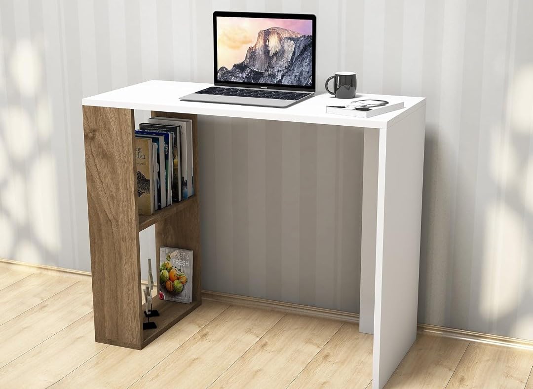 Studying Desk in White, Compact Computer Desk for SmalLSpaces, L90 x W40 cm Work from Home Table, Minimalist Writing Desk for Bedroom or Office, Sleek Design