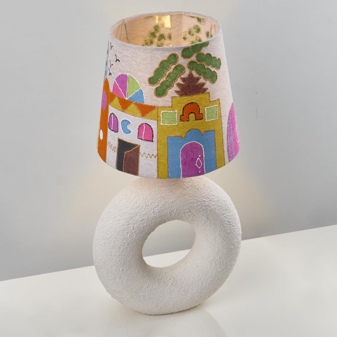 نجة شوب دارنا أباجورة مودرن بقاعدة دونات و شابوه ريفي مرسوم يدويًا (هاند ميد) Darna modern lampshade from nagafa shop G-DW-RS-1