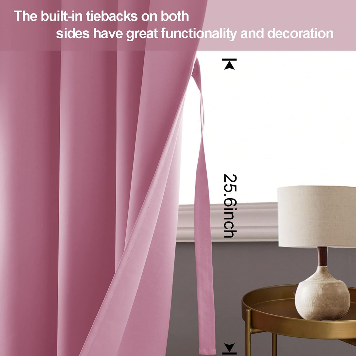 Blackout Curtains with Tiebacks - Thermal Insulated, Light Blocking and Noise Reducing Grommet Curtain Drapes for Bedroom and Living Room, Set of 2 Panels,