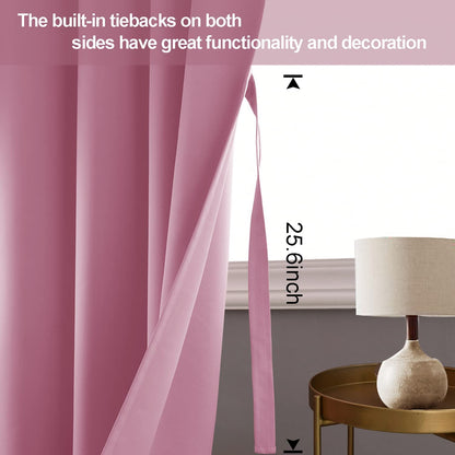 Blackout Curtains with Tiebacks - Thermal Insulated, Light Blocking and Noise Reducing Grommet Curtain Drapes for Bedroom and Living Room, Set of 2 Panels,