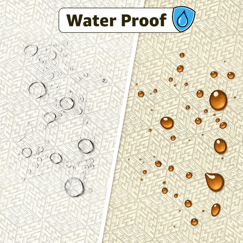 INtex Home Waterproof Tablecloth, Daniella Geometric Pattern Rectangle Table Cover, Stain Resistant Wipeable Fabric for Kitchen Dining Table, 1 Piece - Geometric Maze - Off-White - 200 x 270 cm