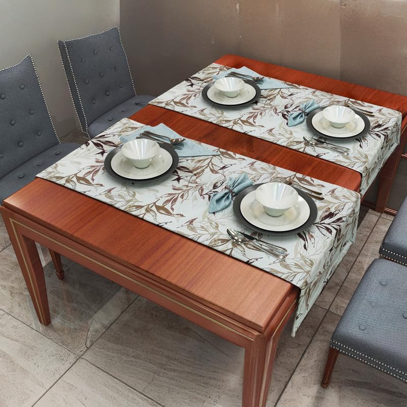 INtex HOME Linen Velvet Table Runner, 45 x 130 cm, Modern Leaves Design, Elegant Rectangular Tablecloth for Dining, Living Room and Kitchen, Soft, Durable - Café x Brown - Single Piece
