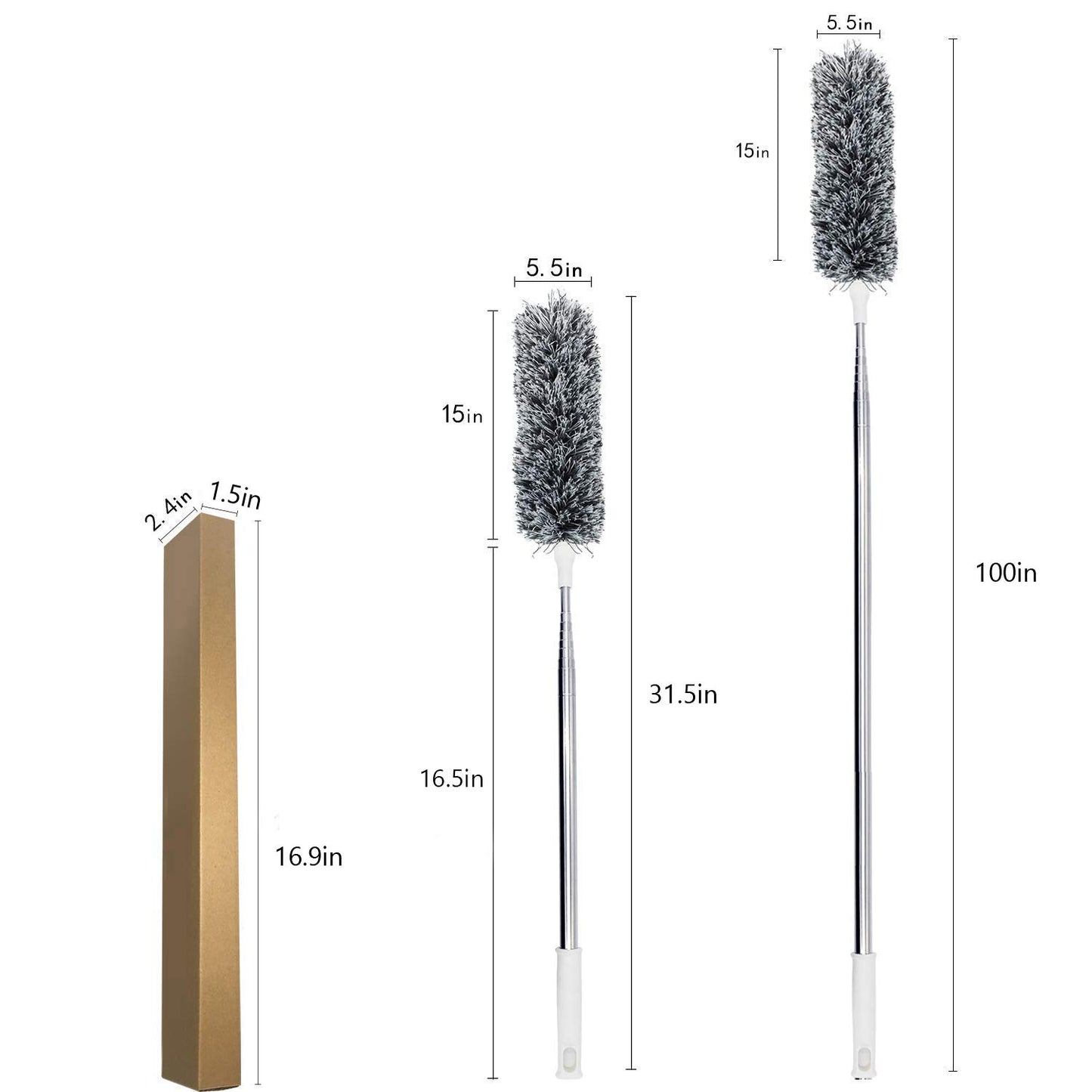 Lomida Feather Duster With Extendable Telescopic Pole - Extra Long 100 Inches, Microfiber With Washable Bendable Head for Cleaning High Ceiling Fans, Blinds, Cobweb, Cars