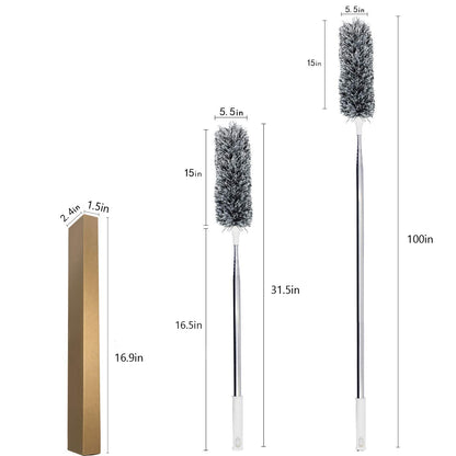 Lomida Feather Duster With Extendable Telescopic Pole - Extra Long 100 Inches, Microfiber With Washable Bendable Head for Cleaning High Ceiling Fans, Blinds, Cobweb, Cars