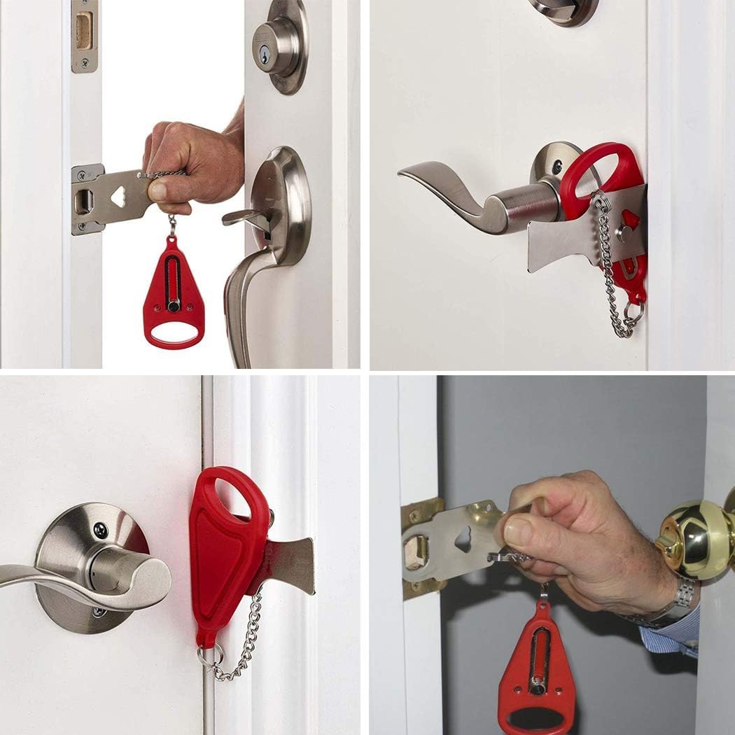 AGREON Portable Door Lock, Hotel/Motel, Home, Apartment, School/Dormitory, Travel, Rental Properties, Red, Key Lock