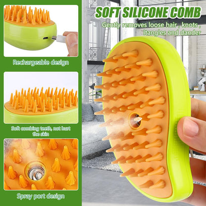Cat Steamy Brush, 3 In 1 Steamy Cat Brush Cat Spray Massage Comb with Water Tank Multifunctional Cat Grooming Brush for Massages Spray Steam Cat Hair Brush for Removing Tangled and Loose Hair (Green)