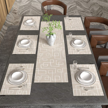 Haven 1 7-Piece Dining Set, includes 6 Durable Canvas Placemats (45x30 cm) and 1 Table Runner (35x140 cm), Beige & Blue, a Minimalist Design to Protect and Beautify your Table