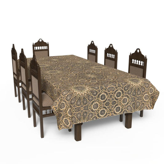 Islamic Diwan Waterproof Tablecloth, a Multicolor 140x300 cm Rectangular Table Cover of Spillproof Polyester with a Traditional Pattern, a Durable Protector for Elegant Dining Occasions