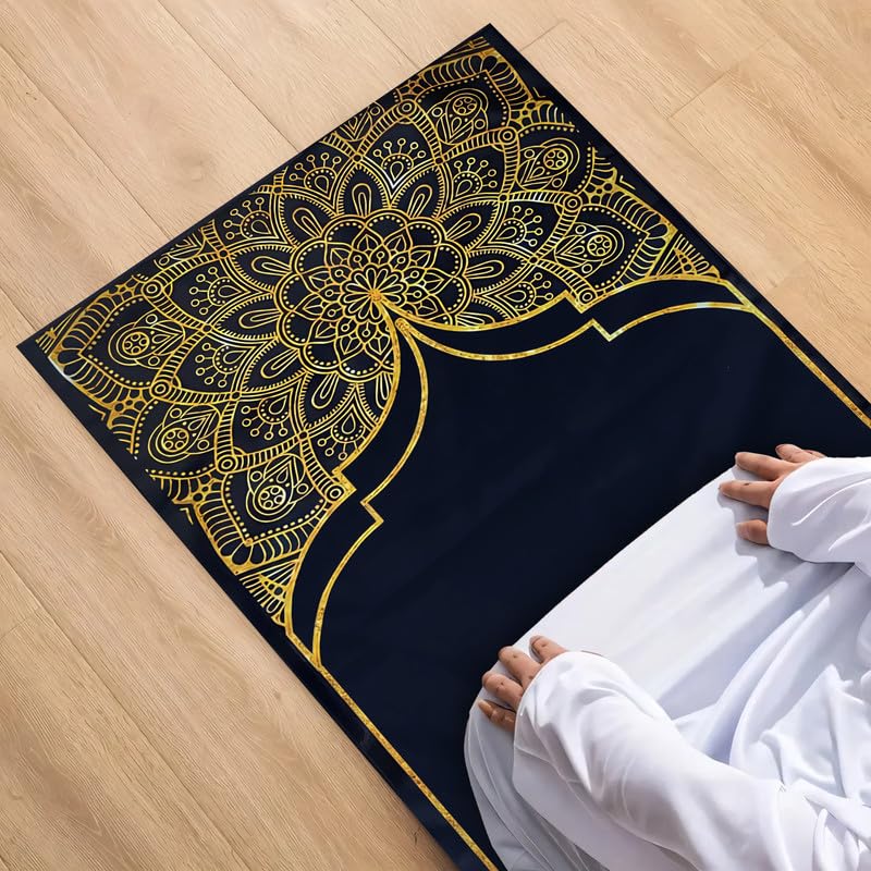 INtex Home Velvet Padded Prayer Rug, Multicolor Islamic Persian Design, Soft Printed Fabric with Anti-Slip Layer, Comfortable and Cushioned, 70x110 cm