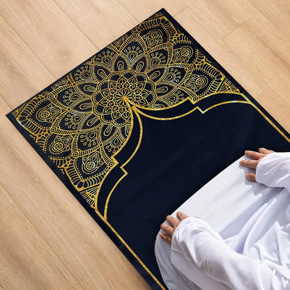 INtex Home Velvet Padded Prayer Rug, Multicolor Islamic Persian Design, Soft Printed Fabric with Anti-Slip Layer, Comfortable and Cushioned, 70x110 cm