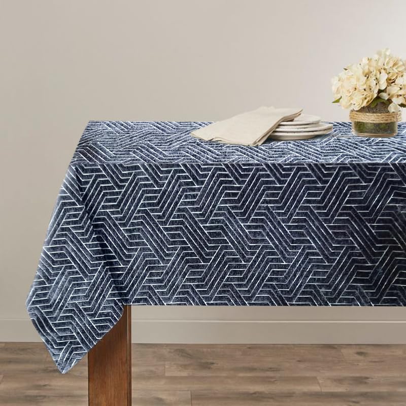 INtex Home Rectangular Tablecloth, Nadia’s Geometrical Design in Heavy Duty Linen Velvet Fabric, Soft Touch for Reception Living Room and Special Occasions - 1 Pc - 130 x 130 cm - Light Biege