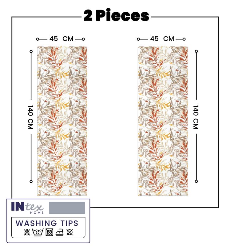 INtex Home Table Runner, 45 x 140 cm Linen Velvet Fabric with Modern Leaves Design, Elegant Rectangular Cover for Dining Kitchen or Living Room Tables, for Daily Use and Special Occasions - 2 Pcs