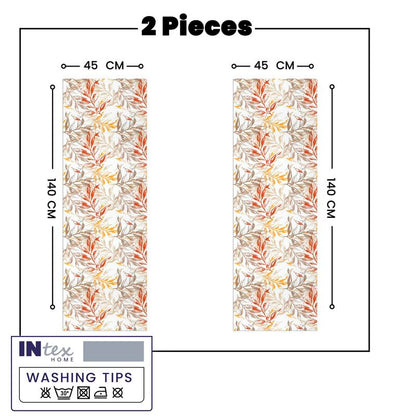 INtex Home Table Runner, 45 x 140 cm Linen Velvet Fabric with Modern Leaves Design, Elegant Rectangular Cover for Dining Kitchen or Living Room Tables, for Daily Use and Special Occasions - 2 Pcs