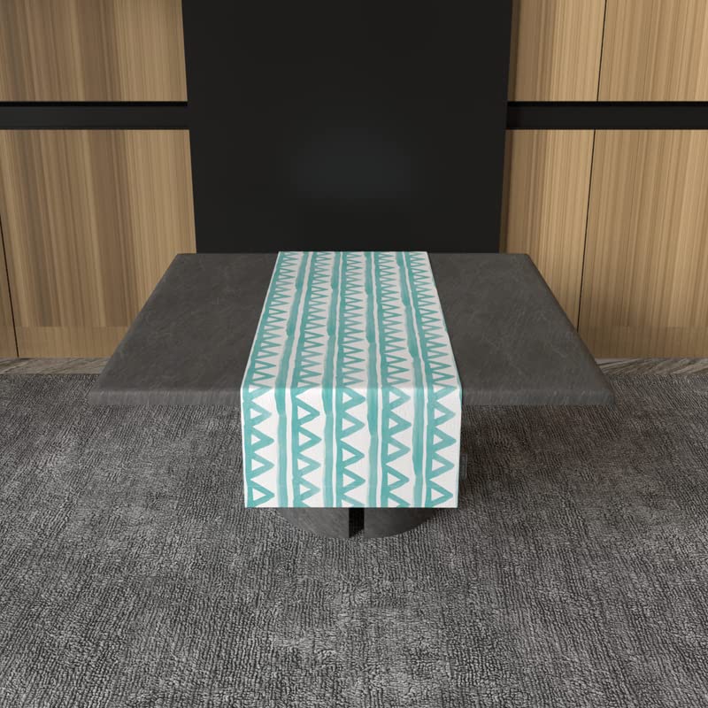 Piera Velvet Table Runner in Turquoise & Blue, a 35x140 cm plush decorative centerpiece with a chic pattern, combining a soft, luxurious feel with a vibrant, refreshing color scheme