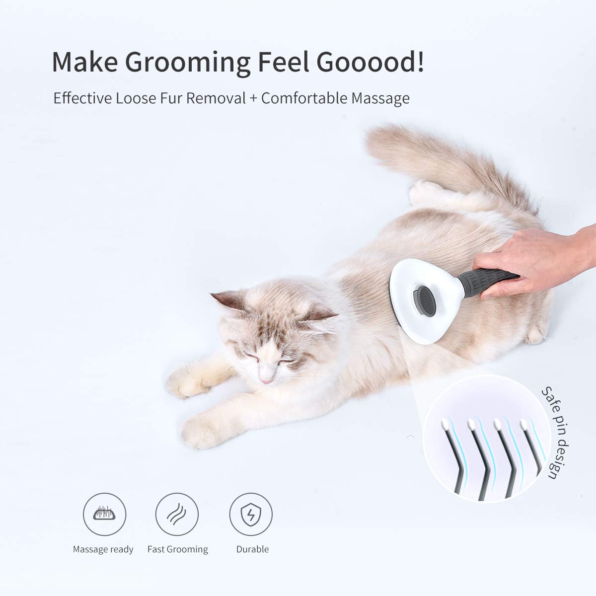 claws & tails Soft Slicker Cat Brush Dog Brush, with Self Cleaning Function, Pet Grooming Comb Gently Removes Long and Loose Undercoat Grey