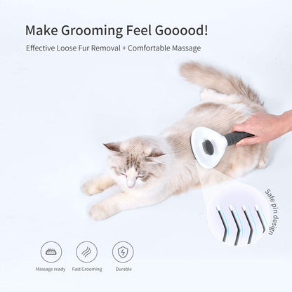 claws & tails Soft Slicker Cat Brush Dog Brush, with Self Cleaning Function, Pet Grooming Comb Gently Removes Long and Loose Undercoat Grey