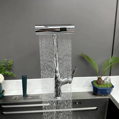 NAXUE Waterfall Kitchen Faucet | 3 in 1 360° Swivelling Pull Down Sprayer | Chrome Silver