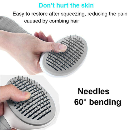 Domkim Self-Cleaning Slicker Dog & Cat Brush, Slicker Pet Grooming Combs, Shedding Grooming Tools - Gently Removes Loose Undercoat, Fur, Dirt, Mats and Tangled Hair (Grey)