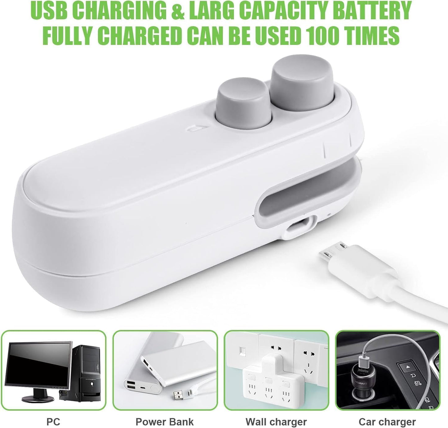 AMENDAS 2 in 1 USB Rechargeable Magnetic Heat Sealing & Cutting Machine For Plastic Packing Bag Sealer Mini For Food, Snack, Chips, Plastic Bags Portable Cover Sealing Machine (Multicolor)