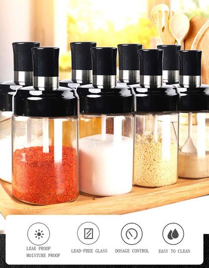 LOYUYU Kitchen Glass Spice Jars Seasonning Box Set of 6, Condiment Pots Spice Jars with Spoons, Oil Bottle Honey Jar Dispenser, Airtight Cap Transparent (8.45oz)