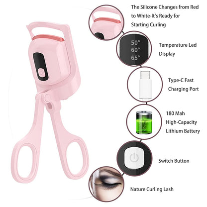 YelaJoy Heated Eyelash Curler, USB Rechargeable, 3 Heat Modes, LCD Display, Pink