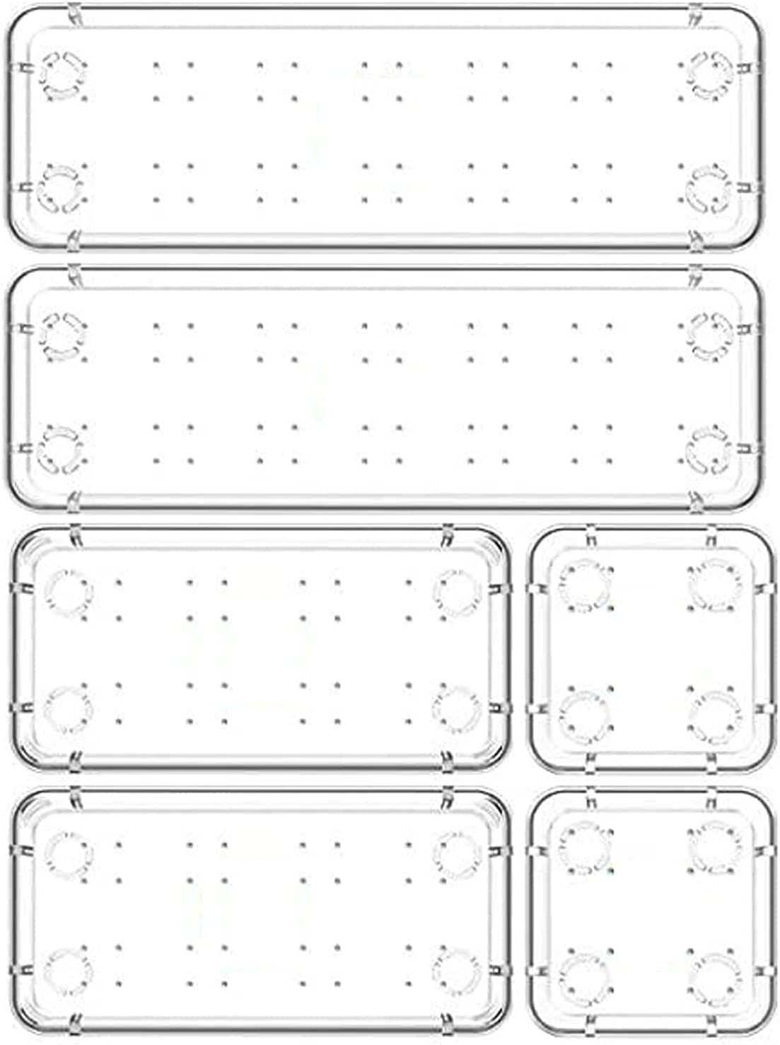 Zeinwap Desk Drawer Organizers Trays Set Clear Plastic Storage Bins Bathroom Drawer Tray Dividers Vanity Trays Organizer for Bedroom Dresser Makeup Kitchen Utensil Office (6 Pc Tray)