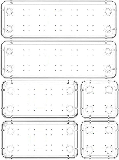 Zeinwap Desk Drawer Organizers Trays Set Clear Plastic Storage Bins Bathroom Drawer Tray Dividers Vanity Trays Organizer for Bedroom Dresser Makeup Kitchen Utensil Office (6 Pc Tray)
