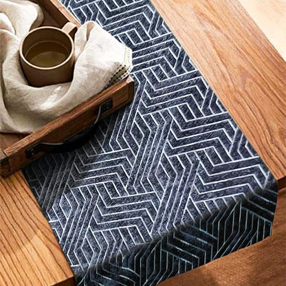 INtex Home Table Runner, Nadia’s Geometric Design in Heavy Duty Velvet Linen Fabric, Elegant Rectangular Accent for Reception Living Room or Special Occasions - 1 Pc- 40 x 130 cm - Café