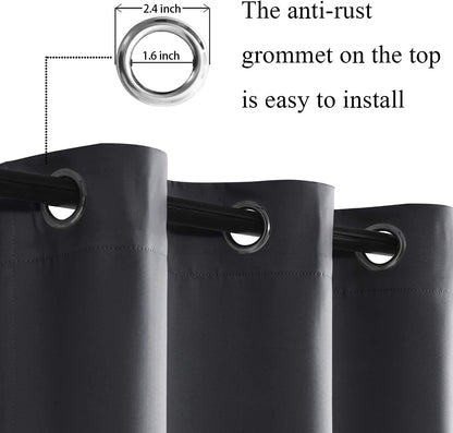 Blackout Curtains with Tiebacks - Thermal Insulated, Light Blocking and Noise Reducing Grommet Curtain Drapes for Bedroom and Living Room, Set of 2 Panels,