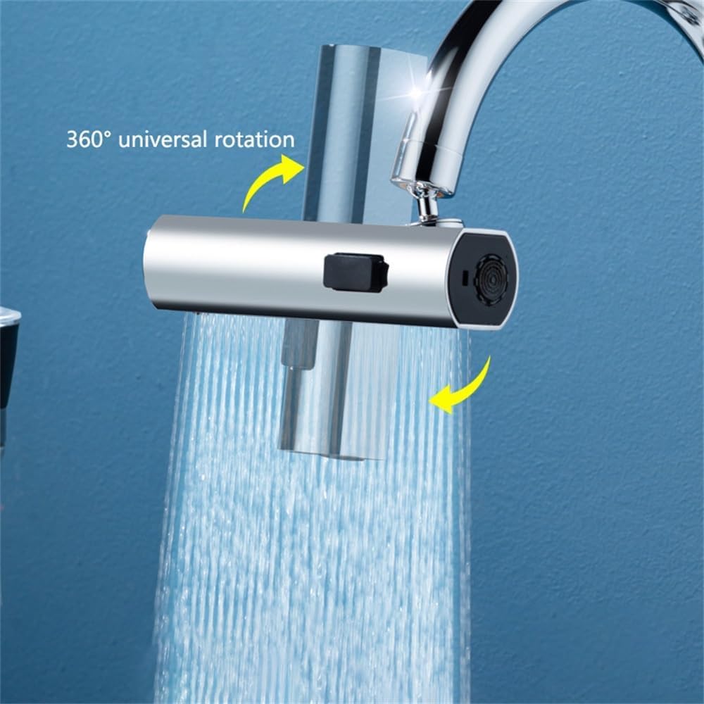 P PIPITA New Waterfall Kitchen Faucet, 3 In 1 360° Rainfall Kitchen Sink Faucet, Multi Function Faucet for Washing Vegetable Fruit, Anti-Splash Device for Kitchen, Bathroom,Silver