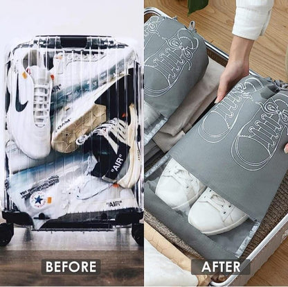 2 Gray Travel Shoe Bag, Waterproof Dustproof, Transparent Slot and Drawstring for Gym and Travel Use 2 Gray Travel Shoe Bag, Waterproof Dustproof, Clear Window and Drawstring for Gym and Travel.