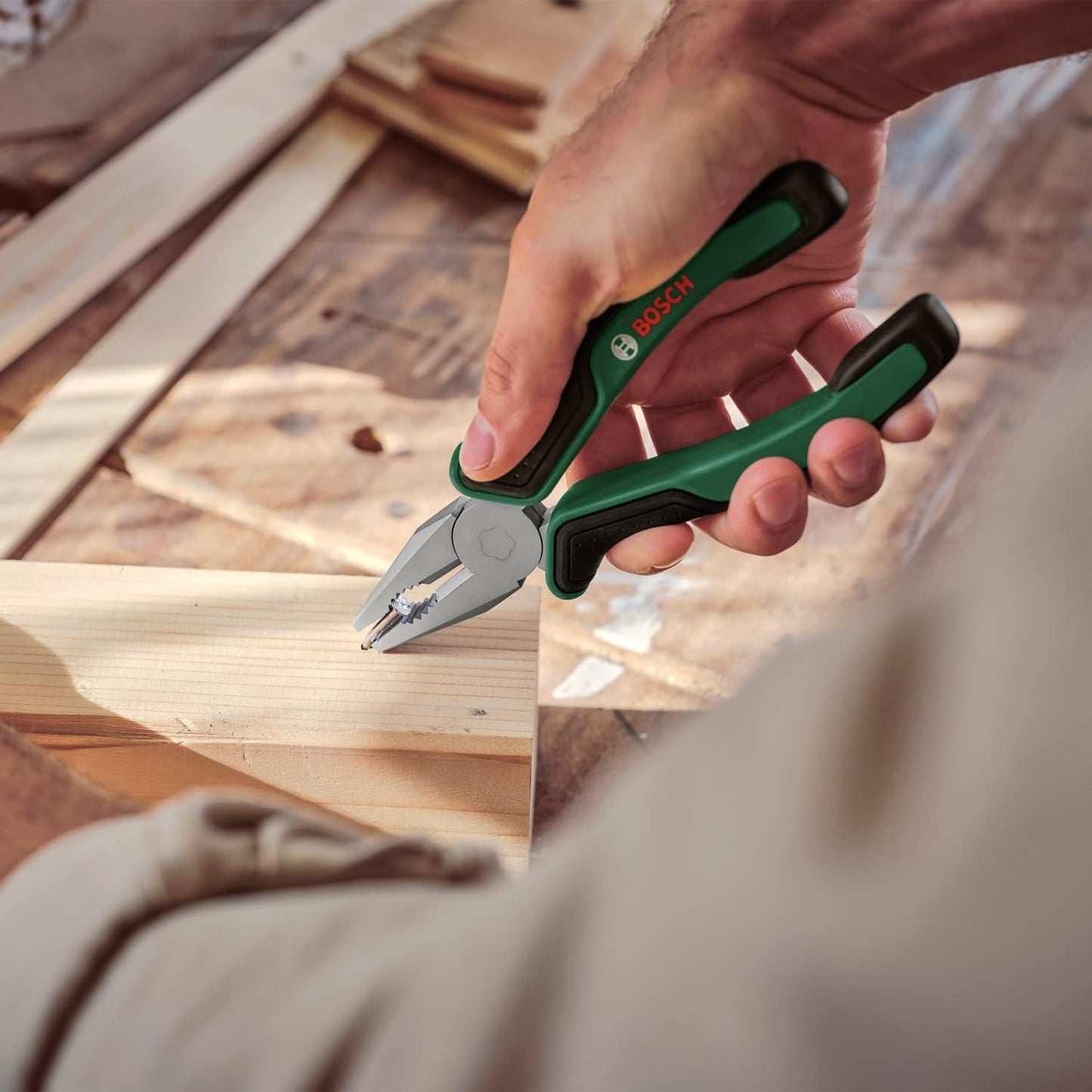 Bosch Pliers Set 4-Piece (4X Precise, Long-Lasting Diagonal Side Cutter, Combination and Long-Nose and Water Pump Pliers for Robust Multitasking; Ergonomic Softgrip; Nickel-Plated Surface)