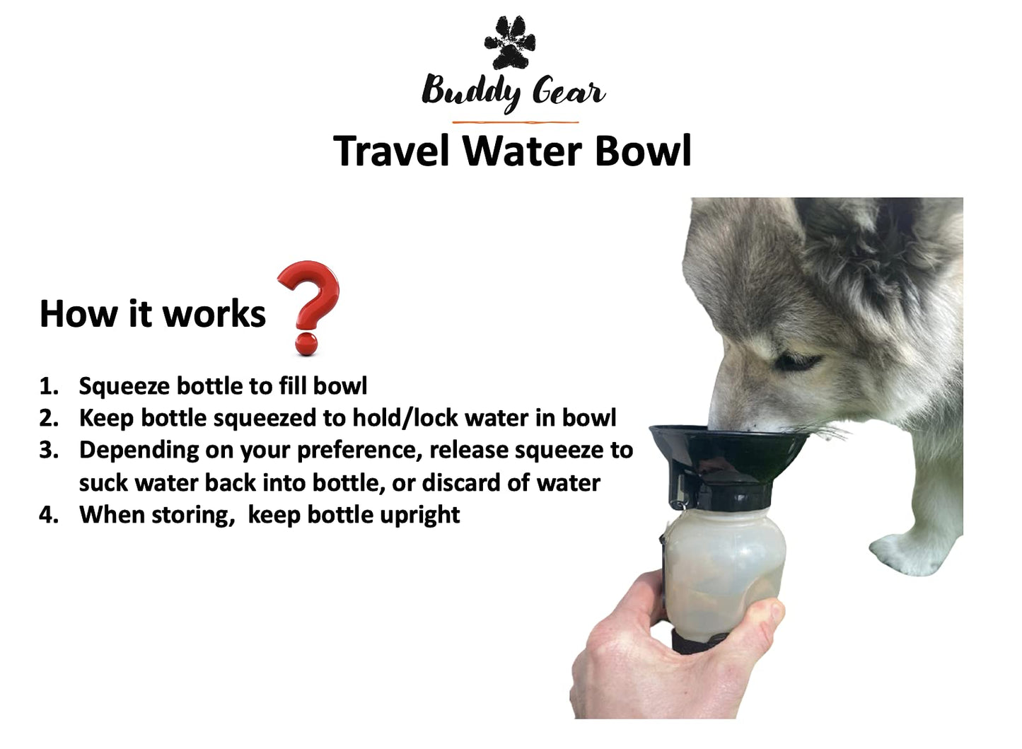 BUDDY GEAR - Travel Water Bowl Portable Dog Water Bottle Easy Carry BPA Free 520ml (Pink)