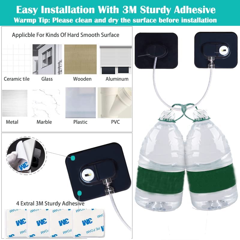 LandVK Child Safety Device Refrigerator Door Lock with Key & Adhesives, Cabinet Restrictor Cable for Toddler, Lock for Cupboards, Drawers, Fridge, Wardrobe, Washing Machine, Count 1